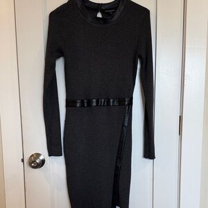 Fortune + Ivy Long Sleeve Gray Dress with Black Trim